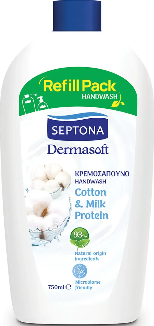 Septona Dermasoft Cotton & Milk Protein Ανταλλακτικό Υγρό Κρεμοσάπουνο με Βαμβάκι & Πρωτεΐνη Γάλακτος, 750ml
