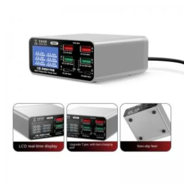 Πολυφορτιστής Πάγκου Service MEGA-IDEA PQ687 PD QC 87W με 6 Θύρες USB & Οθόνη Ενδείξεων N62210 3