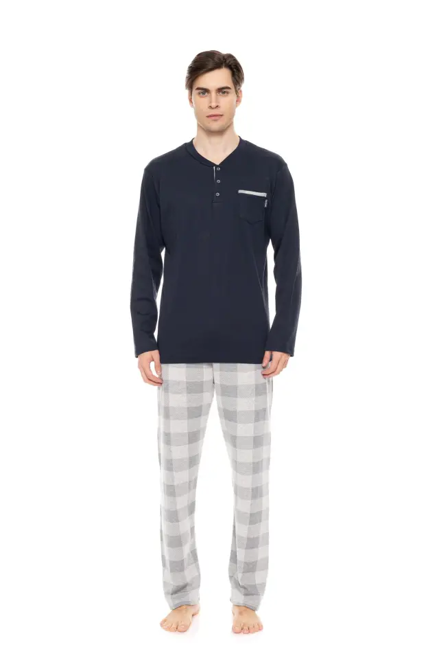 W-M724 - Yacht Blue - PYJAMA JACQUARD GREY PLAID - L