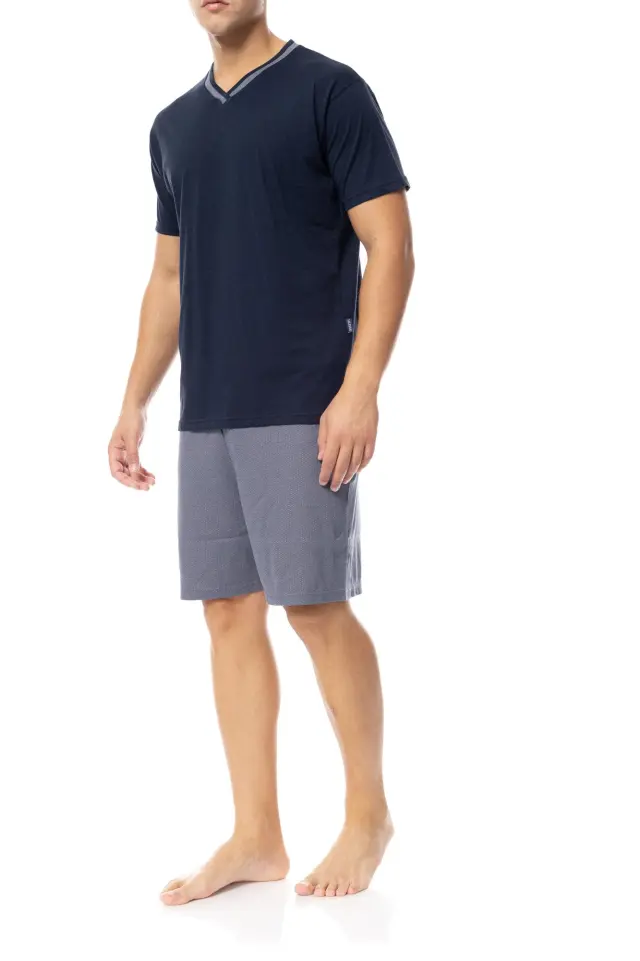 S-M537 - Yacht Blue - PYJAMA V-NECK GREY GEO - L 2