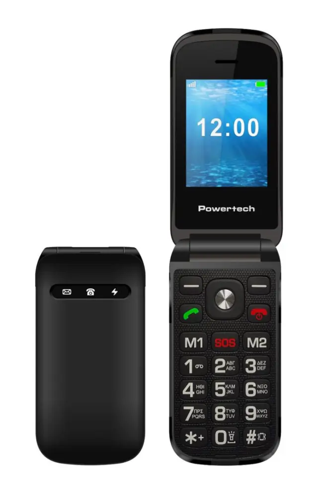 POWERTECH κινητό τηλέφωνο Milly Flip, 2.4", dual SIM, πλήκτρο SOS, μαύρο (PTM-38)
