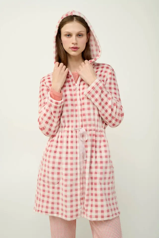 Γυναικεία Fleece Ρόμπα με Κουκούλα Vamp 23321 PINK TAN