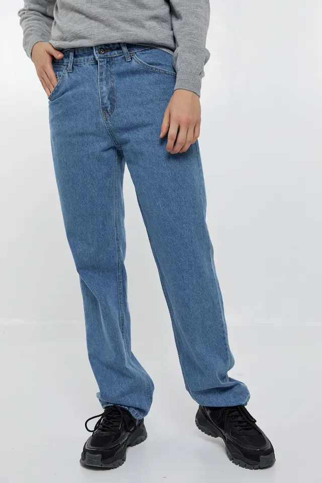 Παντελόνι Jean Loose Fit σε 2 Denim Αποχρώσεις Μπλέ