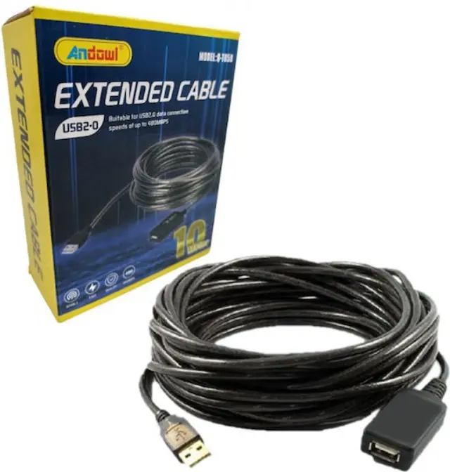 Andowl Q-T05B USB 2.0 Καλώδιο USB-A male - USB-A female Μαύρο 10m 2