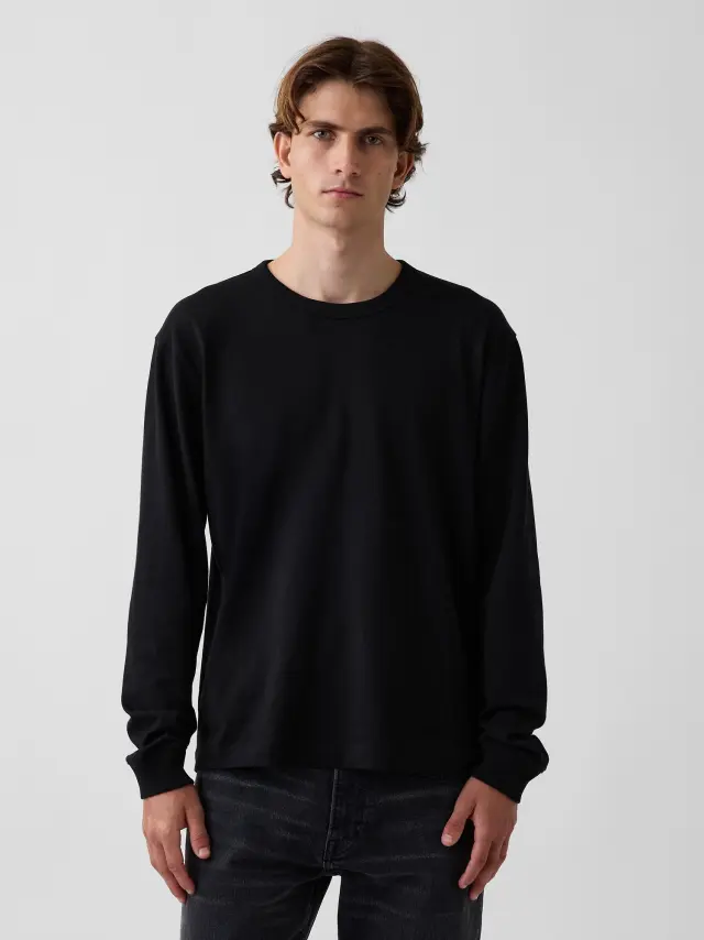 Ανδρική Μπλούζα Heavyweight Relaxed Γραμμής Black