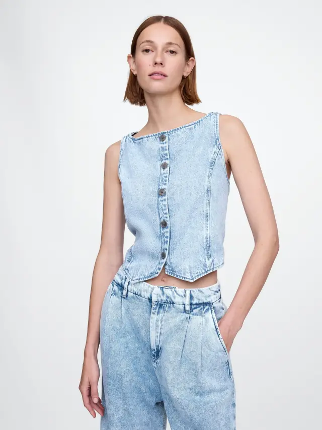 UltraSoft Cropped Denim Γιλέκο Light wash - M