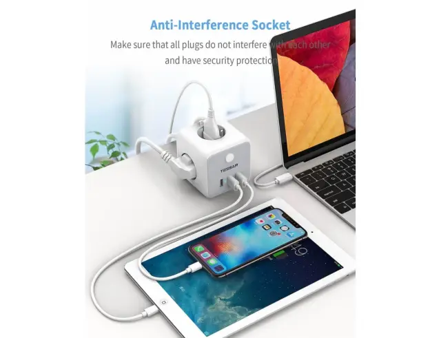 Πολύπριζο Tessan 6-σε-1 Powercube Strip (TS-301-C) - 3xSchuko, 2xUSB, Type-C, καλώδιο 2mTS-301-C 3