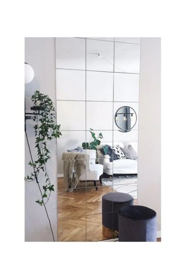 Stewehome Τετράγωνος αυτοκόλλητος καθρέφτης τοίχου σετ 2 τεμαχίων Ασημί 30x30 cm 2