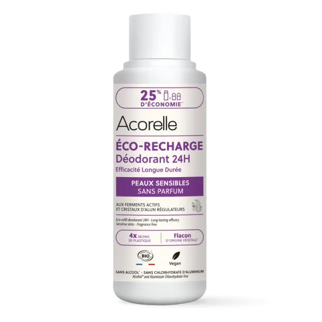 Acorelle Certified Organic Deodorant Sensitive Skin Eco Refill - Βιολογικό Αποσμητικό Roll-on Μακράς Διάρκειας, για ευαίσθητο δέρμα, Aνταλλακτικό 100ml