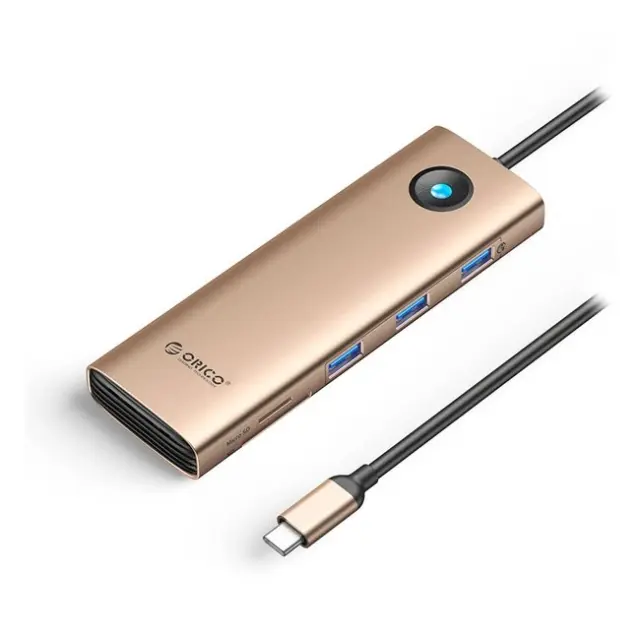 Orico Docking Station PW11 9in1 USB-C 3x USB-A 3.0 1x USB-C PD 100 1x HDMI 4K60Hz 1x VGA 1080P 60Hz 1x microSD/SD 1x RJ45 Gigabit Ethernet Rose Gold