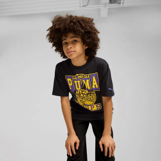 T-shirt με τύπωμα λογότυπου, για μπάσκετ Μαύρο 630814-01 - 15-16 χρονών