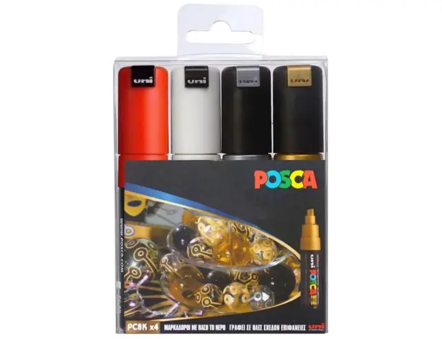 Μαρκαδόροι Σχεδίου Uni Posca PC-8K Xmas με πάχος μύτης 8.0mm - 4 τεμάχιαPC-8K/4P XMAS