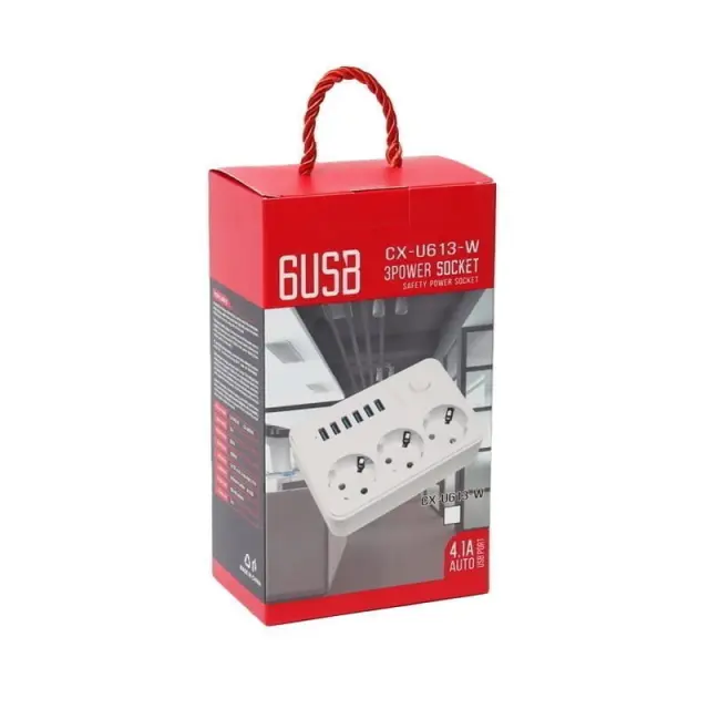Πολύμπριζο 3 θέσεων και 6 θύρες USB 4.1Α CX-U613 - 6USB 3 Power socket 640004