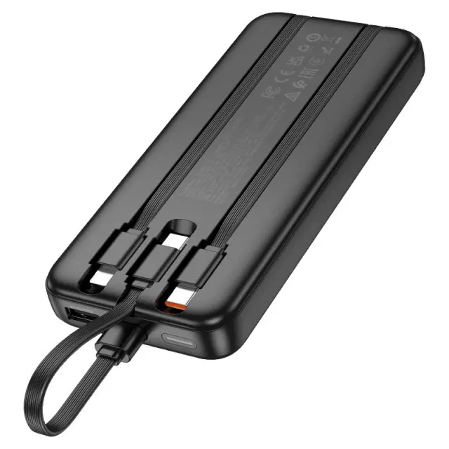 Hoco Power Bank 10000mAh με 2 Eνσωματωμένα Καλώδια Φόρτισης και Θύρες USB-A, USB-C Μαύρο J132 2