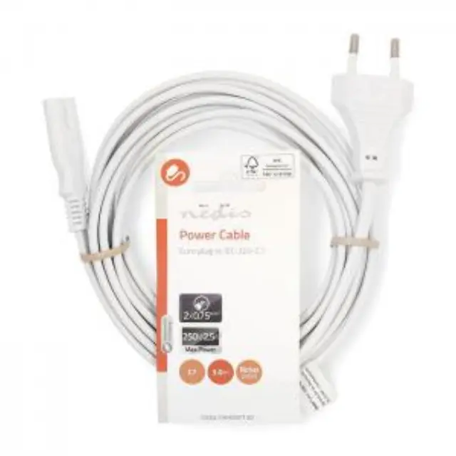 Καλώδιο τροφοδοσίας Euro - IEC-320-C7 (οχταράκι), 3.00m σε άσπρο χρώμα. 3