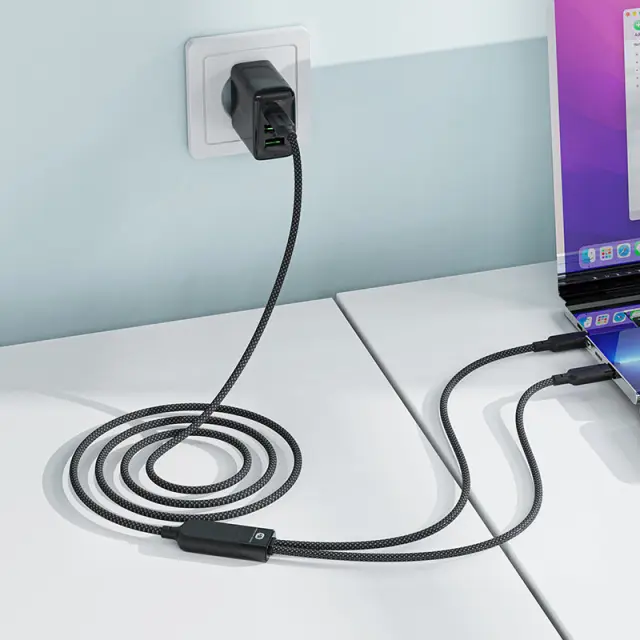 Καλώδιο Σύνδεσης Acefast C5-11 Μεταλλικό USB-C σε 2xUSB-C PD100W 20V/5A Braided Μαύρο 1.2m 3