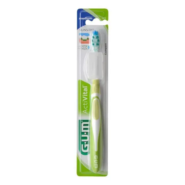 GUM 583 ActiVital Compact Medium Μέτρια Οδοντόβουρτσα Ενηλίκων Πράσινη, 1τμχ