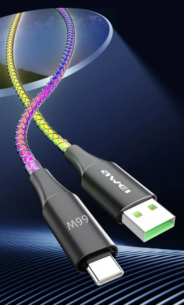 Καλώδιο φόρτισης & data με φωτισμό - Fast Charge - Type-C - CL-127T - 66W - AWEI - 887868 2