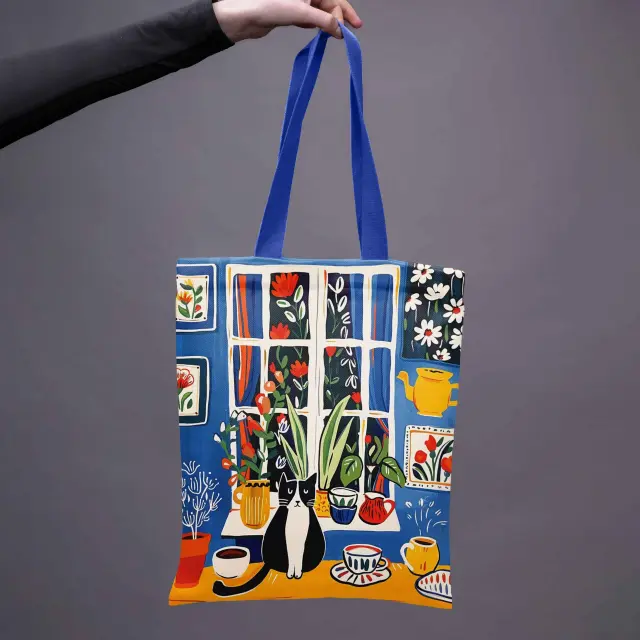 PITEX Τσάντα ώμου από Βελούδο / Tote Bag: Cat's House 3