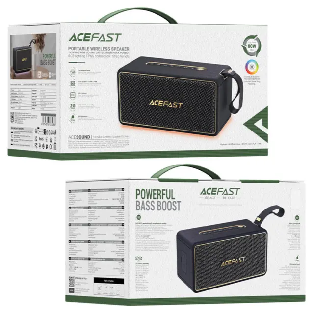 Φορητό Ηχείο Wireless Acefast K3 Max v5.4 TWS 80W 5000mAh με Μικρόφωνο USB AUX TF και RGB Φωτισμό IPX6 Μαύρο 2
