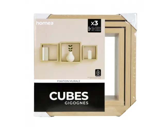 Σετ Ράφια Τοίχου Cubes Homea - Light Oak- 3 τεμάχια 6RAN789CC 3