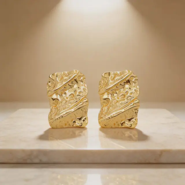Gold Textured Geometric Stud Earrings
