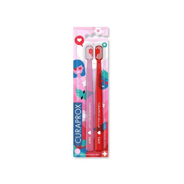 Curaprox CS 5460 Ultra Soft Duo Love Edition Μαλακή Οδοντόβουρτσα Ροζ – Κόκκινο 2τμχ