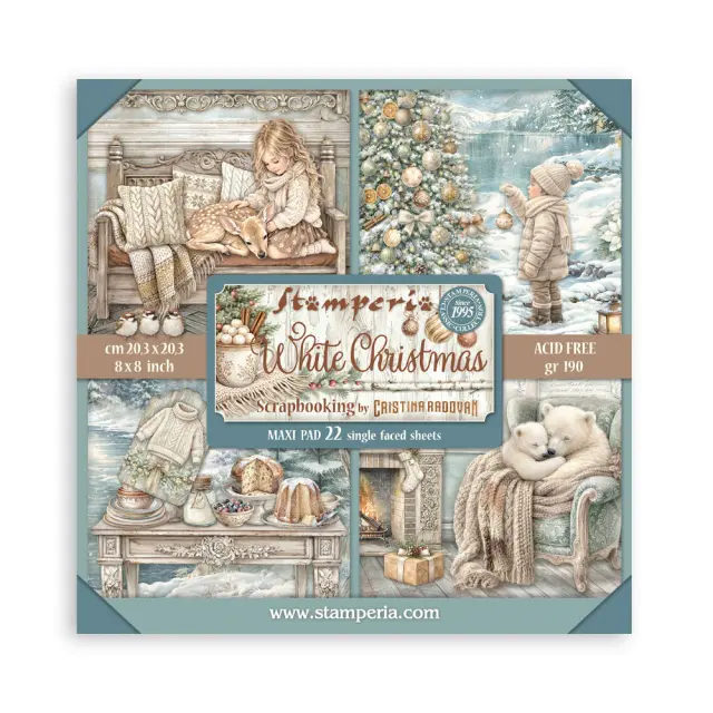 Χαρτιά scrapbooking 22τεμ, 20.3×20.3cm Stamperia, White Christmas