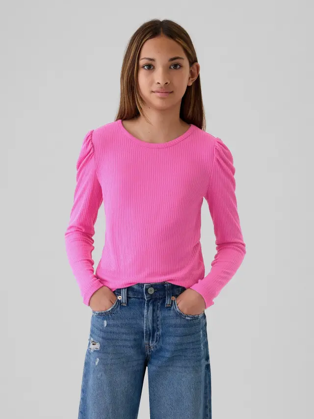 Ροζ Παιδικό Softspun Ribbed Τοπ Happy pink - XXL