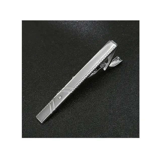 Ασημί Κλιπ Γραβάτας 6 cm με Στρας – LGD-TC/60