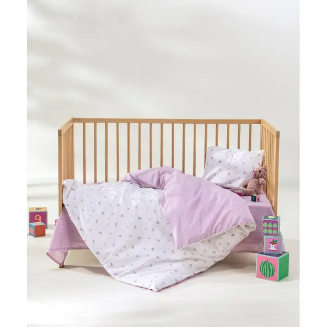 Σετ Σεντόνια Λίκνου 2 Τεμαχίων Kentia Flory White-Beige-Pink 70x120