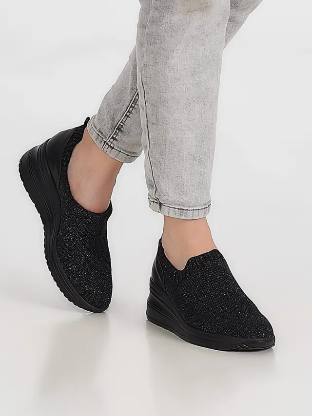 Imac Μοκασίνια-Loafers Γυναικείο ύφασμα Flyknit/δέρμα Μαύρο IMA/555720 NERO 2