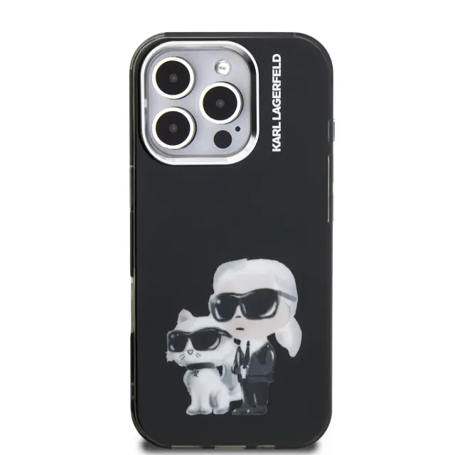 Karl Lagerfeld IML Aquarelle Karl and Choupette Case for iPhone 16 Pro Max Black 3