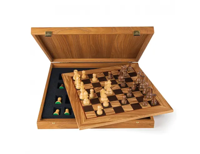 Σετ Χειροποίητο Σκάκι Wooden Chess Manopoulos από Ξύλο, με πιόνια Staunton, θήκη αποθήκευσης και διαστάσεις 50x50cm - Olive BurlSW43B50H 2