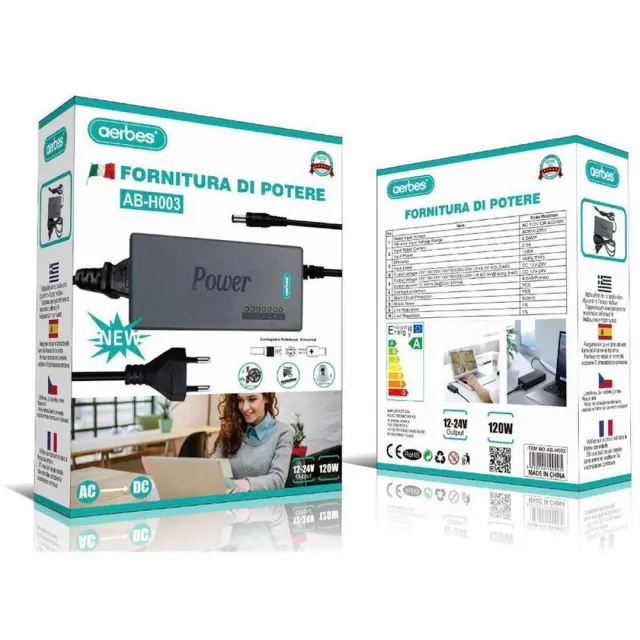 Aerbes Universal Φορτιστής Laptop 120W 24V με Αποσπώμενο Καλώδιο Τροφοδοσίας 2