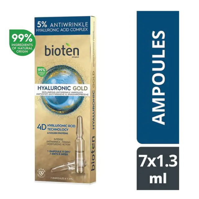 Bioten Hyaluronic Gold Αμπούλες Αντιγήρανσης & Αναδιαμόρφωσης 7x1.3ml