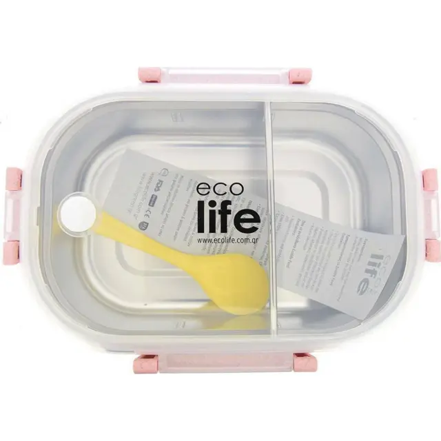 Ecolife Ανοξείδωτο Φαγητοδοχείο Με Χώρισμα 900ml Light Pink 33-BO-9073 3