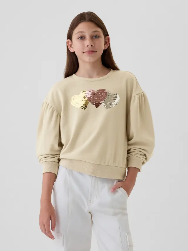 Μπεζ Παιδικό Relaxed Flippy-Sequin Graphic Φούτερ BEDROCK 291 - XXL