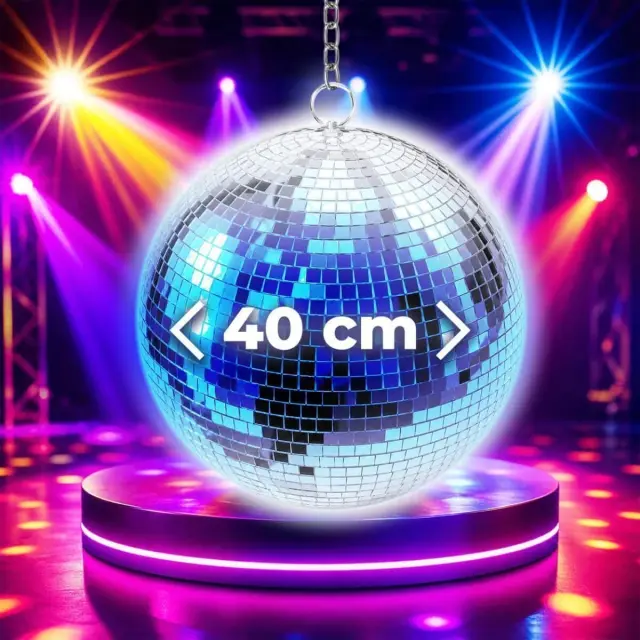LIGHT4ME MBM 40 silver mirror disco ball 40 cm 1.5 rpm rotating motor hanging chain stage decoration 2