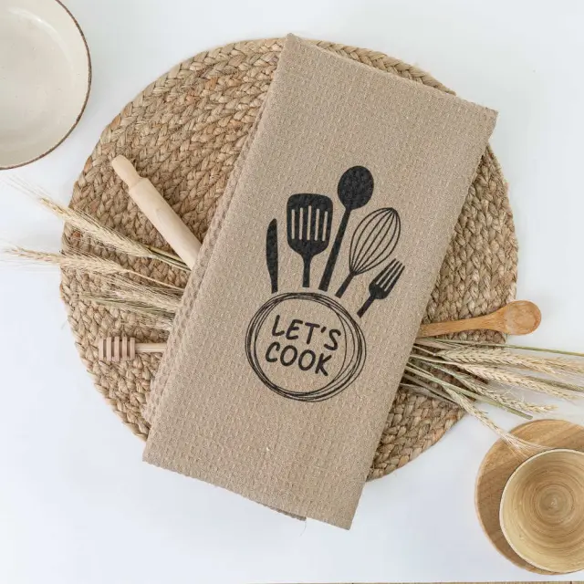 Πετσέτα Κουζίνας (50x70) Waffle Let's Cook Μπεζ βαμβακερή Borea