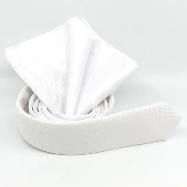Λευκή Γραβάτα Slim 4,5 cm Σετ με Μαντηλάκι 2