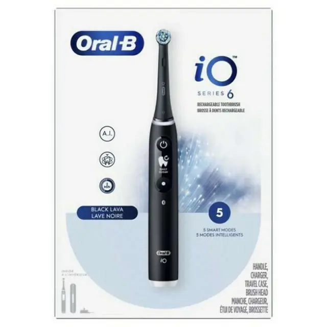 Oral-B iO Series 6 Ηλεκτρική Οδοντόβουρτσα με Χρονομετρητή, Αισθητήρα Πίεσης και Θήκη Ταξιδιού Black Lava