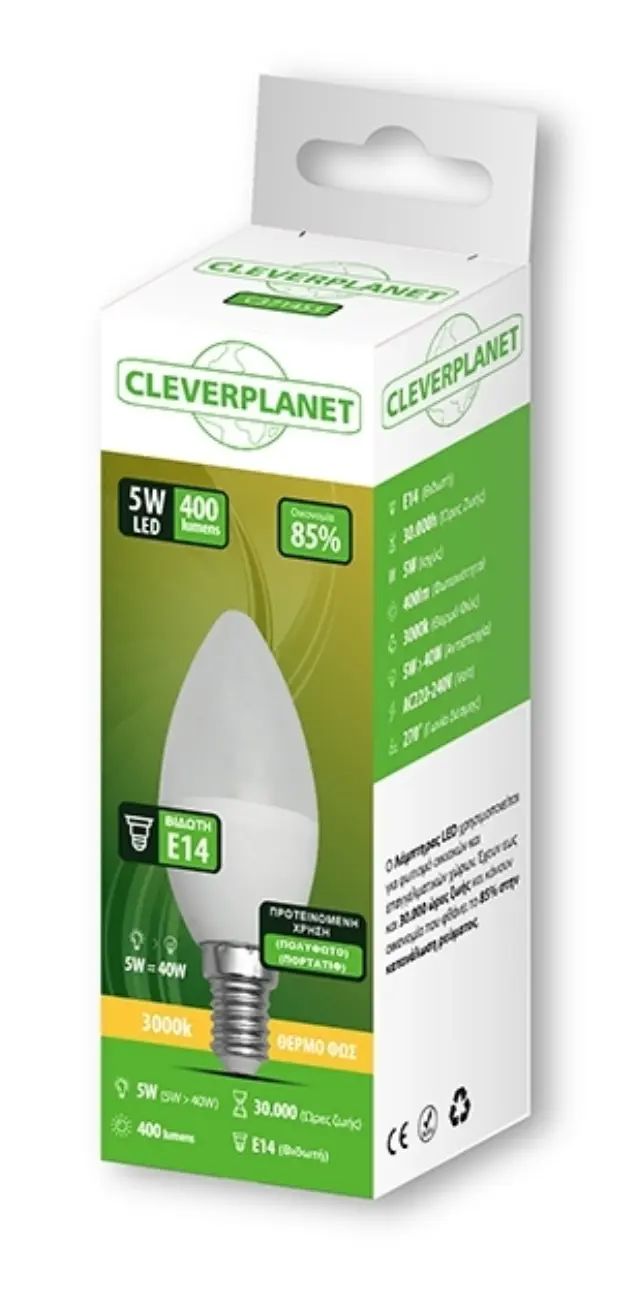 Cleverplanet Κερί Led 5W/Ε14 Θερμό Φως