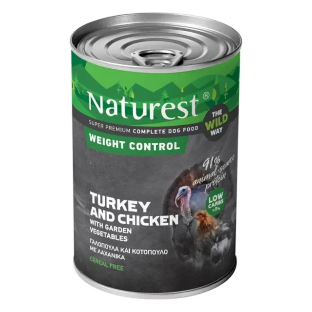 Naturest Κονσέρβα Σκύλου Περιορισμού Βάρους με Γαλοπούλα Κοτόπουλο & Λαχανικά Κήπου 400gr
