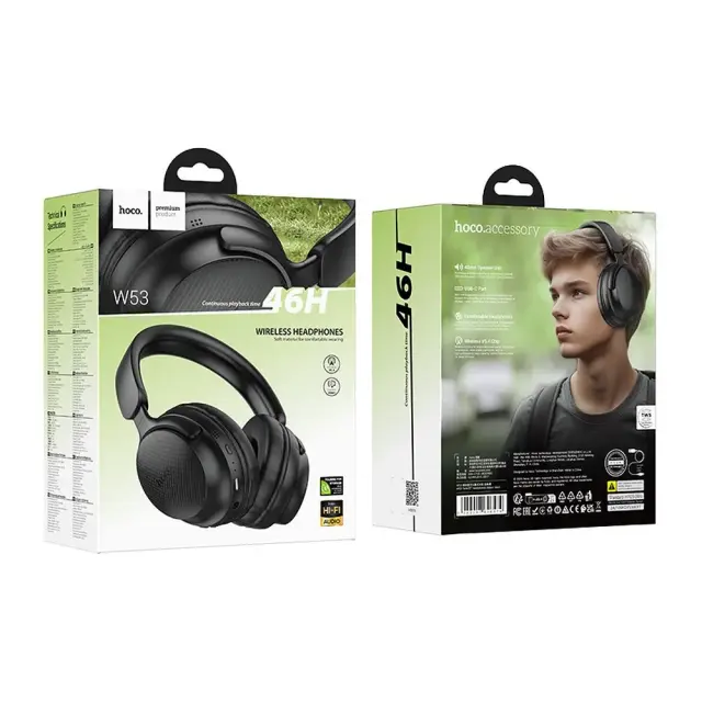 Wireless Ακουστικά Stereo Hoco W53 Tone Hi-Fi v5.4 400mAh με AUX TF Μαύρα 2
