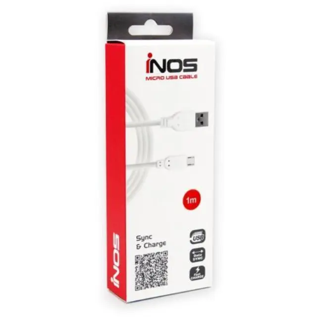 Καλώδιο Σύνδεσης USB 2.0 inos USB A σε Micro USB 10W 1m Λευκό N24503