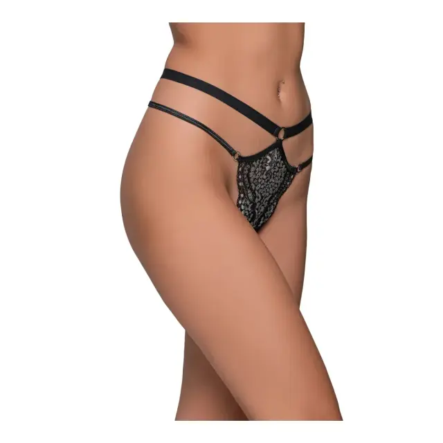 Milena Γυναικείo G-String Δαντέλα Διπλό Λάστιχο Μεταλλικούς Κρίκους, Χρώμα Μαύρο - L 2