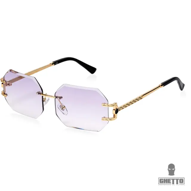 Ghetto Luxury Polygon Square Gold Frame Sunglasses For Women Purple