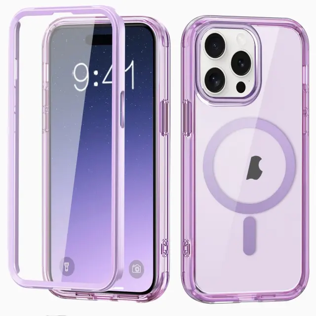 360 Hybrid Θήκη Magsafe για iPhone 15 Pro Max-Clear/Light Purple OEM