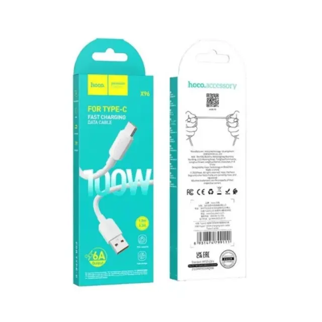 Καλώδιο φόρτισης Hoco X96 Fast Hyper 100W 3A Charging Cable Type-c 1m White
